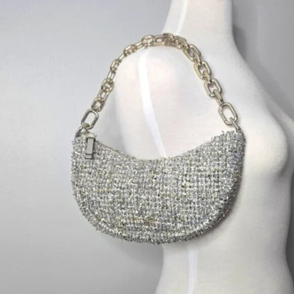 Kate Spade Smile Crossbody Bag Small Silver Metallic Tweed Chain Strap Org Pkg - Picture 5 of 13